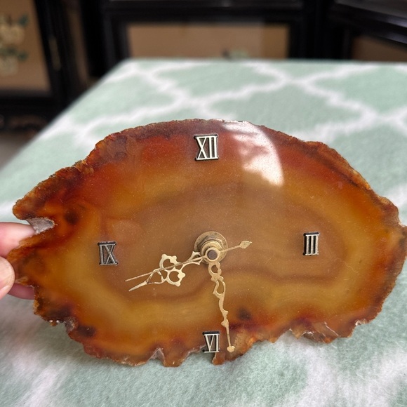 Amber Brown Agate slice Clock - Picture 2 of 5